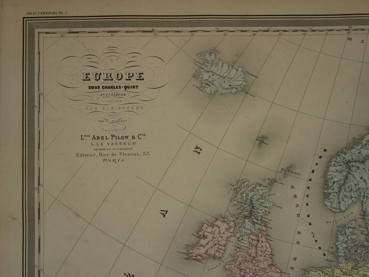 Kaart van Europa tijdens Keizer Karel de Vijfde Antieke landkaart Europees continent 16e eeuw vintage kaarten