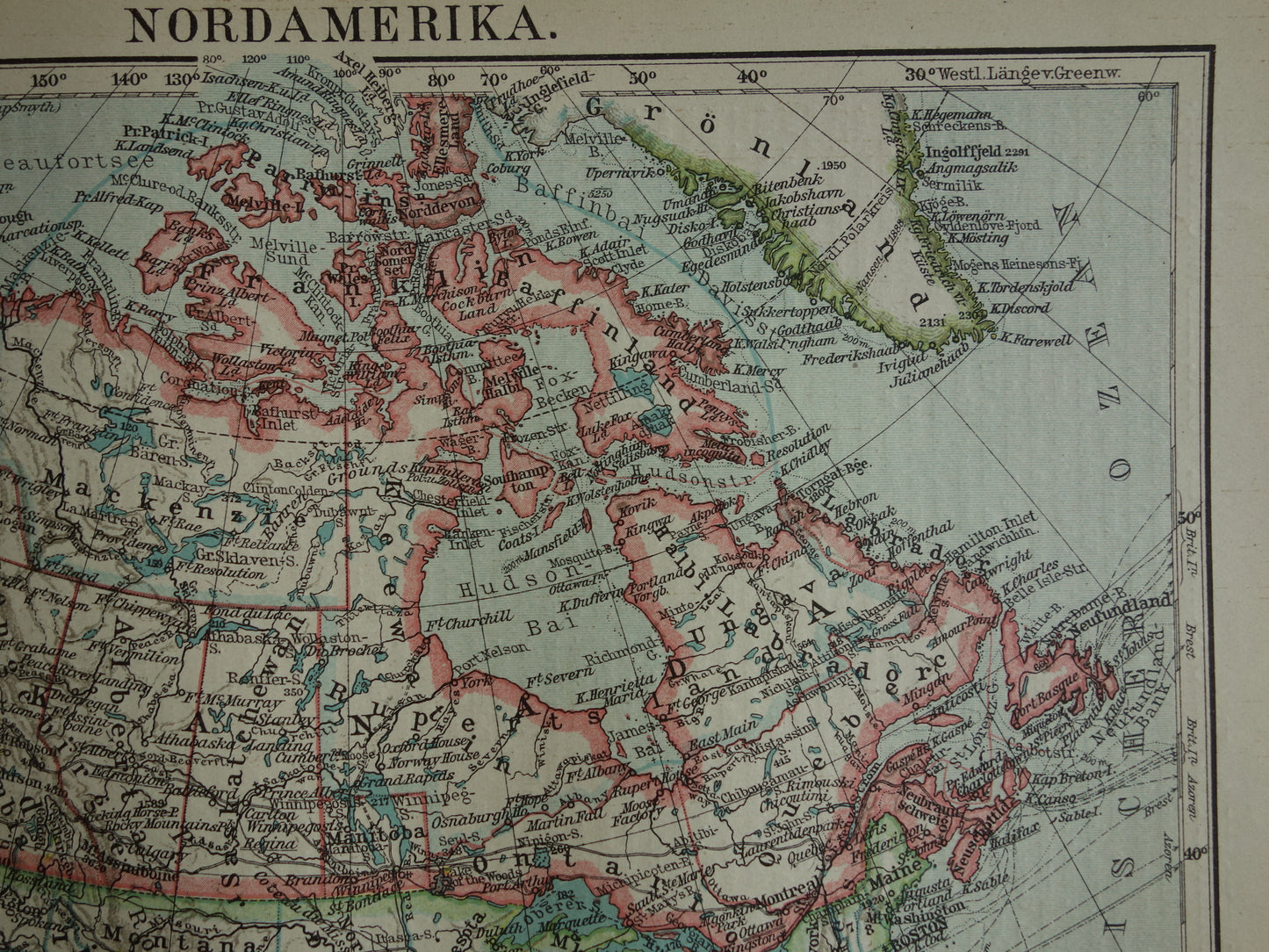 Noord-Amerika oude kaart van continent uit 1921 originele vintage historische kaarten