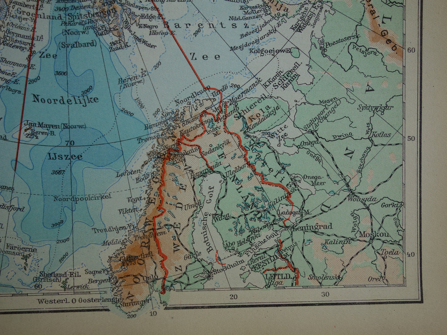 Oude kaart van de Noordpool uit 1937 originele antieke Nederlandse landkaart Aanspraken Noordpoolgebied
