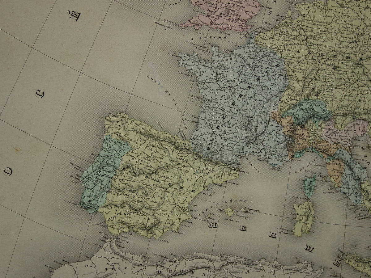 Kaart van Europa tijdens Keizer Karel de Vijfde Antieke landkaart Europees continent 16e eeuw vintage kaarten
