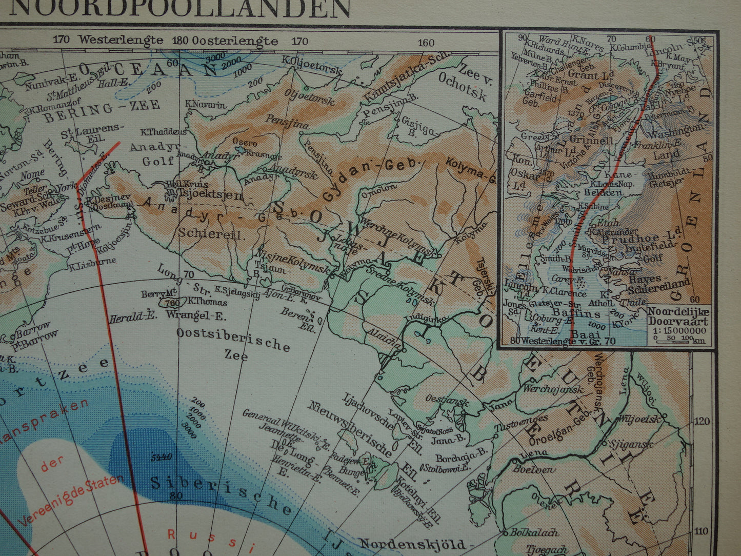 Oude kaart van de Noordpool uit 1937 originele antieke Nederlandse landkaart Aanspraken Noordpoolgebied