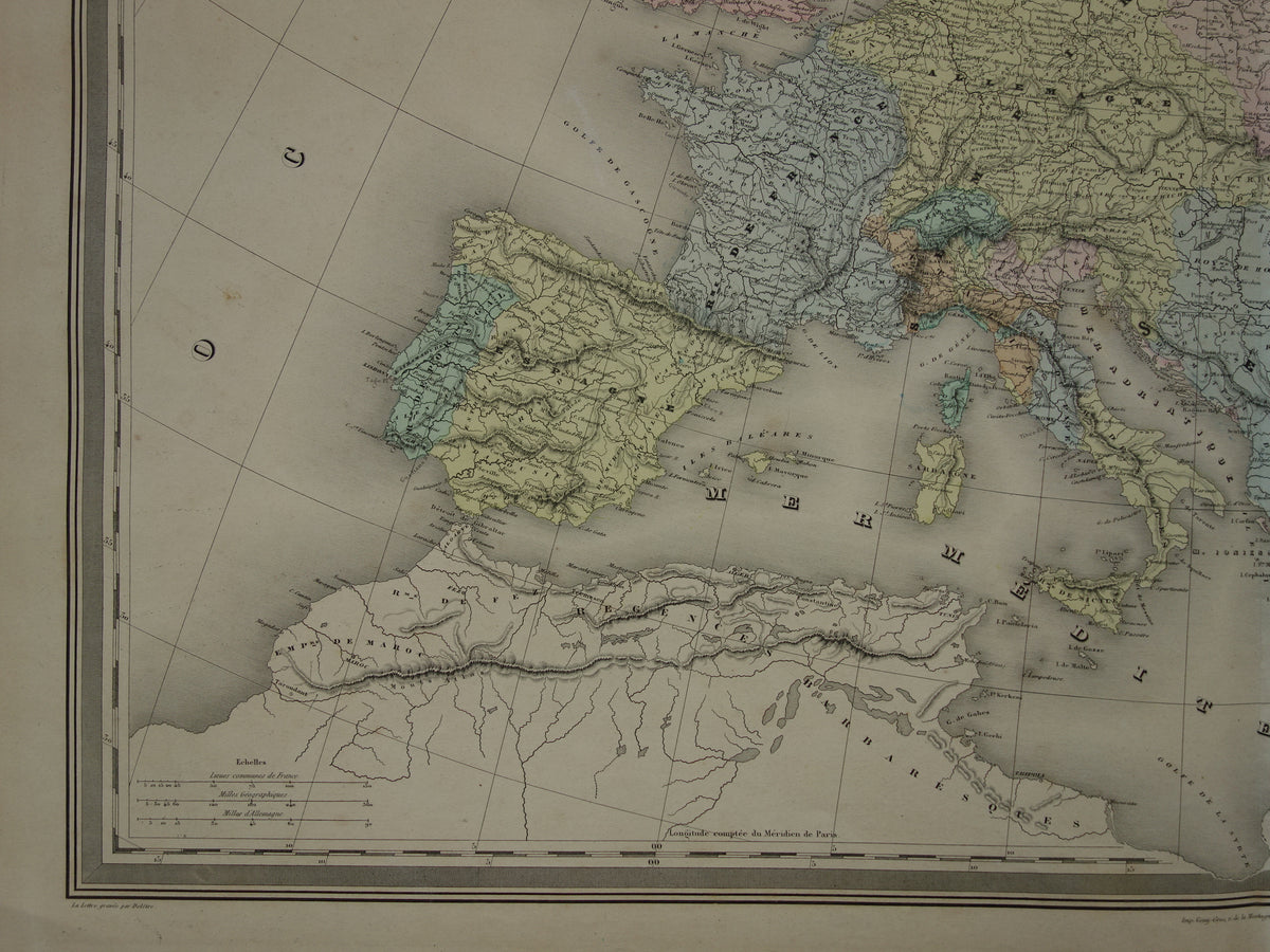 Kaart van Europa tijdens Keizer Karel de Vijfde Antieke landkaart Europees continent 16e eeuw vintage kaarten