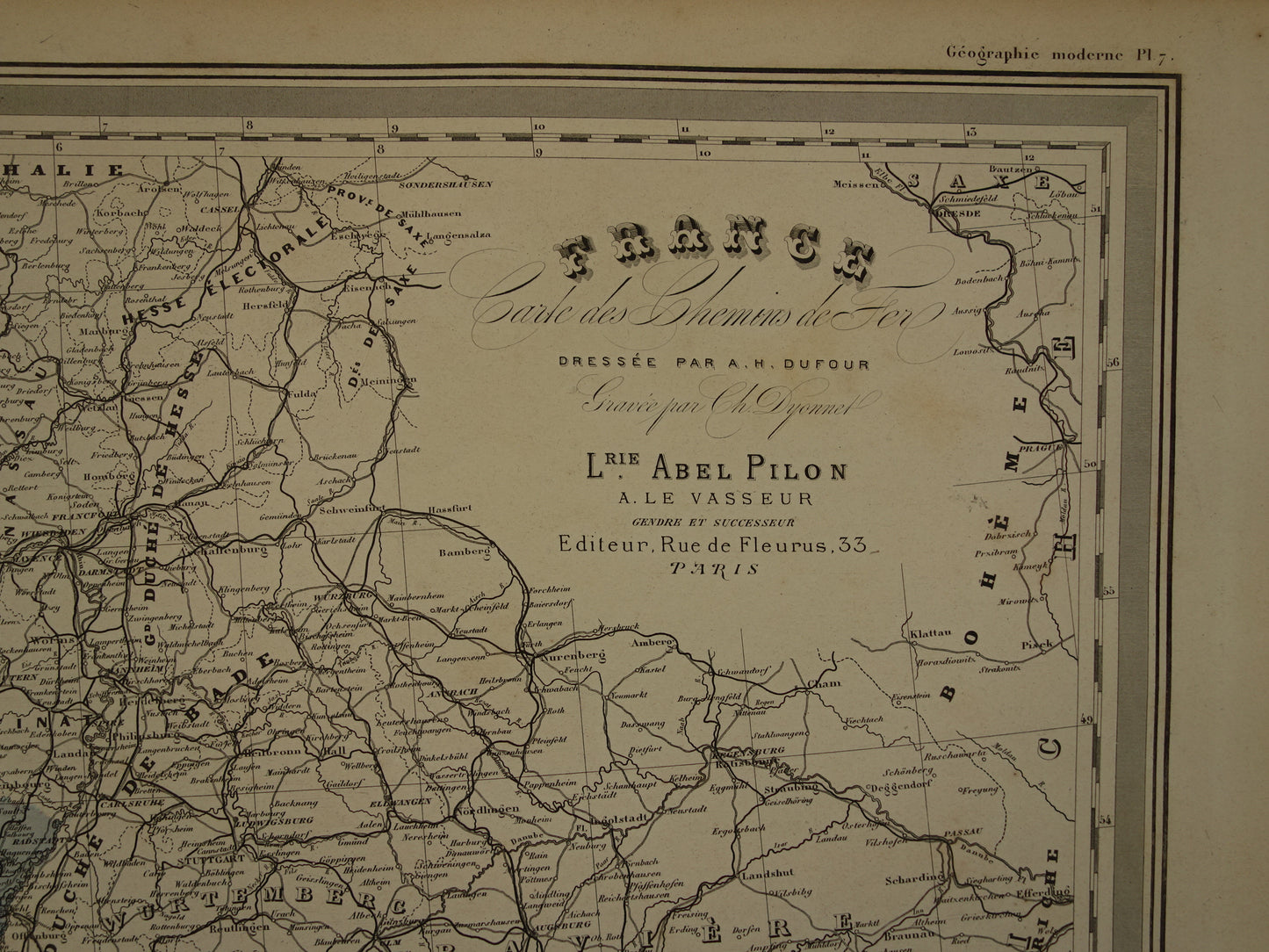 Oude landkaart van Frankrijk uit 1886 zeer grote antieke kaart Vintage handgekleurde kaarten
