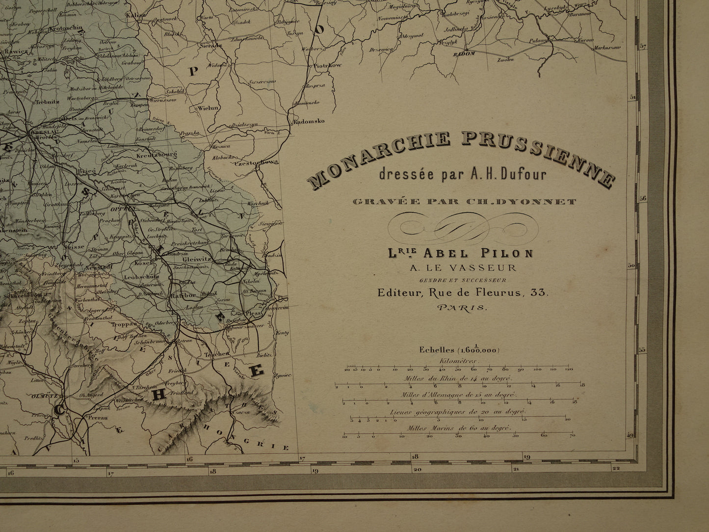 PRUISEN Antieke landkaart van Duitsland Grote originele 135+ jaar oude kaart