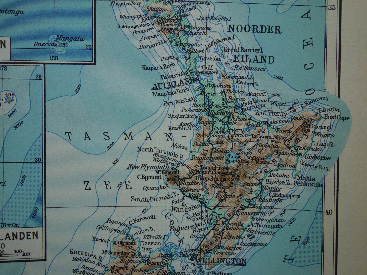 NIEUW-ZEELAND oude Nederlandse kaart uit 1937 kleine originele vintage kaart Nieuw-Zeeland