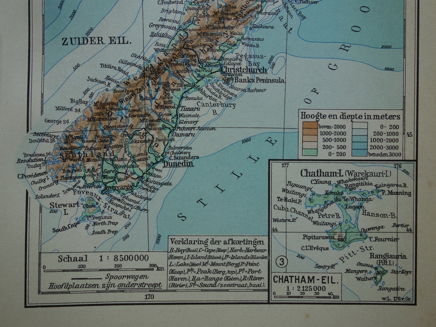 NIEUW-ZEELAND oude Nederlandse kaart uit 1937 kleine originele vintage kaart Nieuw-Zeeland