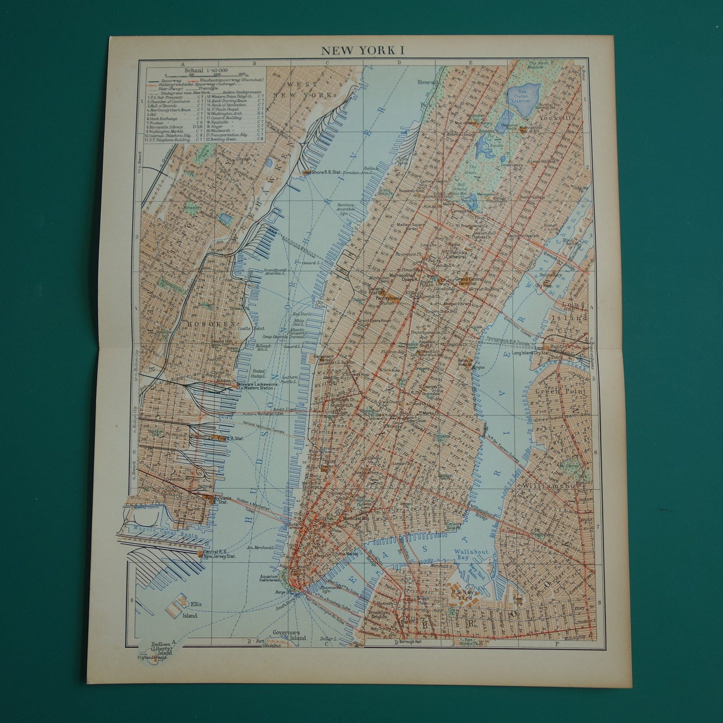 Oude plattegrond van New York uit 1937 originele Nederlandse kaart van New York City Vintage kaarten