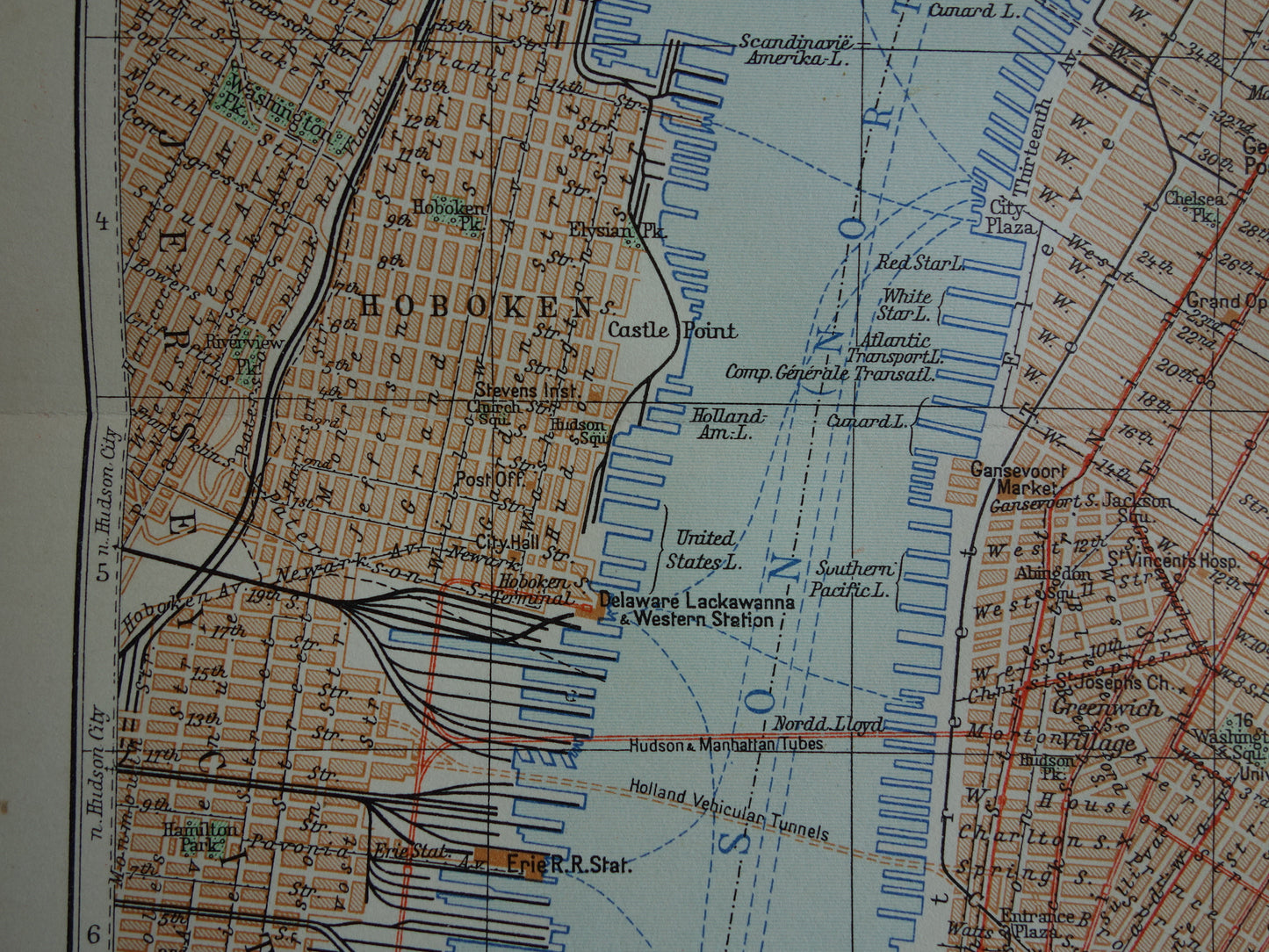 Oude plattegrond van New York uit 1937 originele Nederlandse kaart van New York City Vintage kaarten
