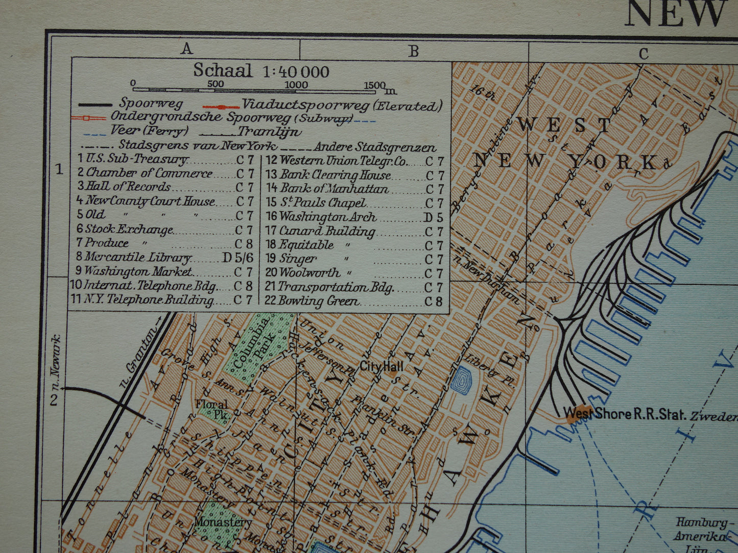 Oude plattegrond van New York uit 1937 originele Nederlandse kaart van New York City Vintage kaarten