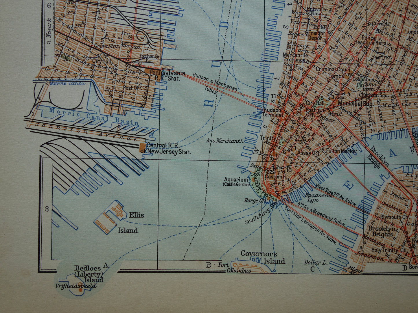 Oude plattegrond van New York uit 1937 originele Nederlandse kaart van New York City Vintage kaarten