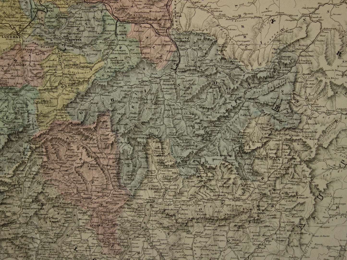 ZWITSERLAND Grote antieke landkaart van Zwitserland 1880 originele oude kaart te koop