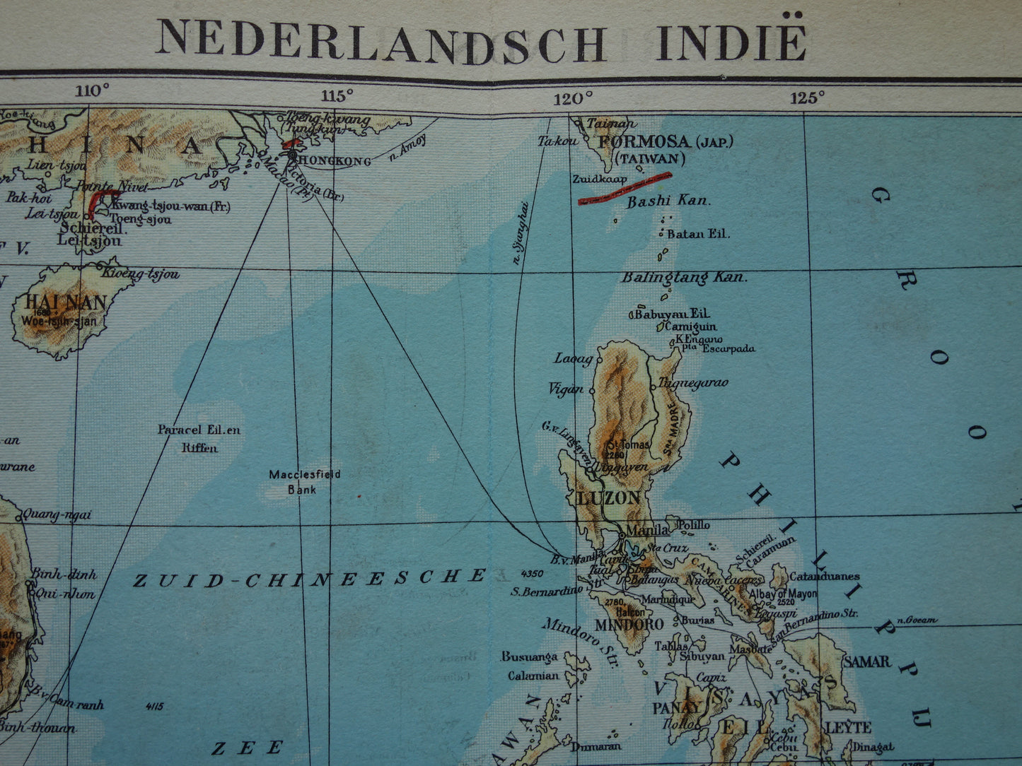 INDONESIË oude kaart van Indonesië Filipijnen Zuidoost-Azië 1937 originele vintage Nederlandse landkaart Nederlandsch Indië Batavia Atjeh Java