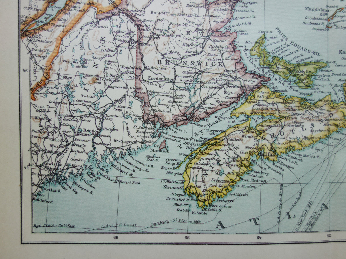 CANADA Antique map of Newfoundland Nova Scotia Brunswick 1915 old Dutch map