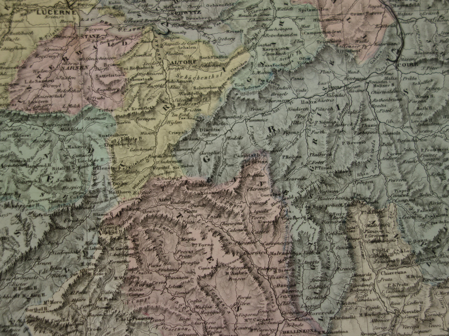 ZWITSERLAND Grote antieke landkaart van Zwitserland 1880 originele oude kaart te koop