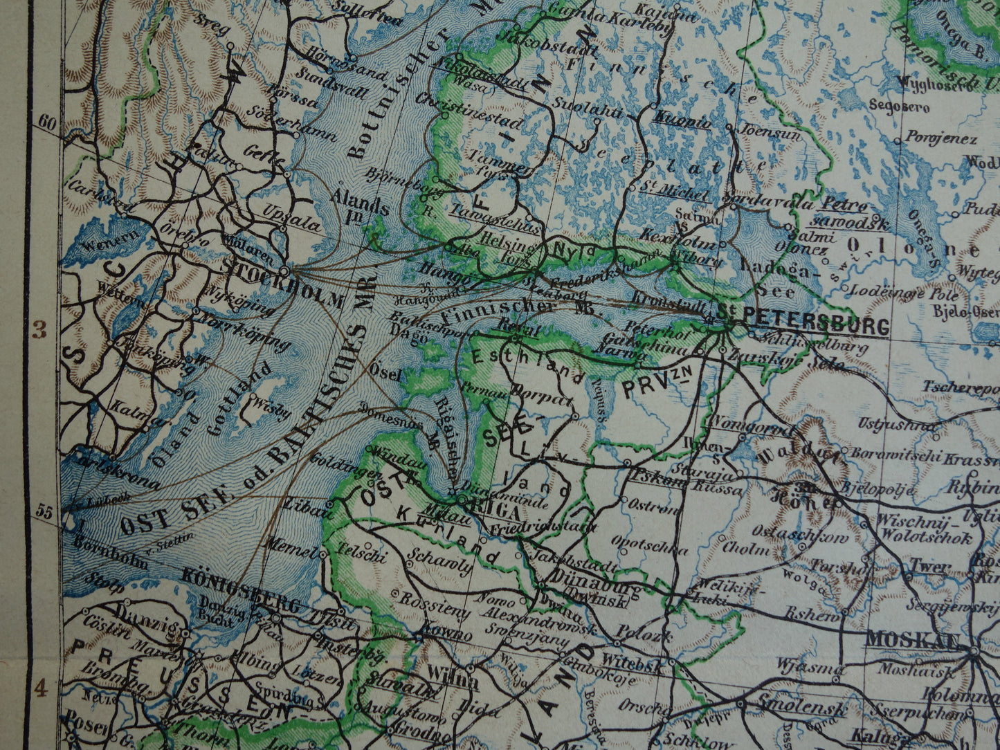 EUROPEES RUSLAND oude kaart van Rusland 1905 originele antieke kaart Moskou Baltische Staten Russische Rijk