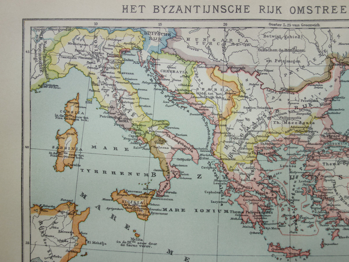 Byzantine Empire old map of Eastern Roman Empire from 1915 original antique Dutch map history map