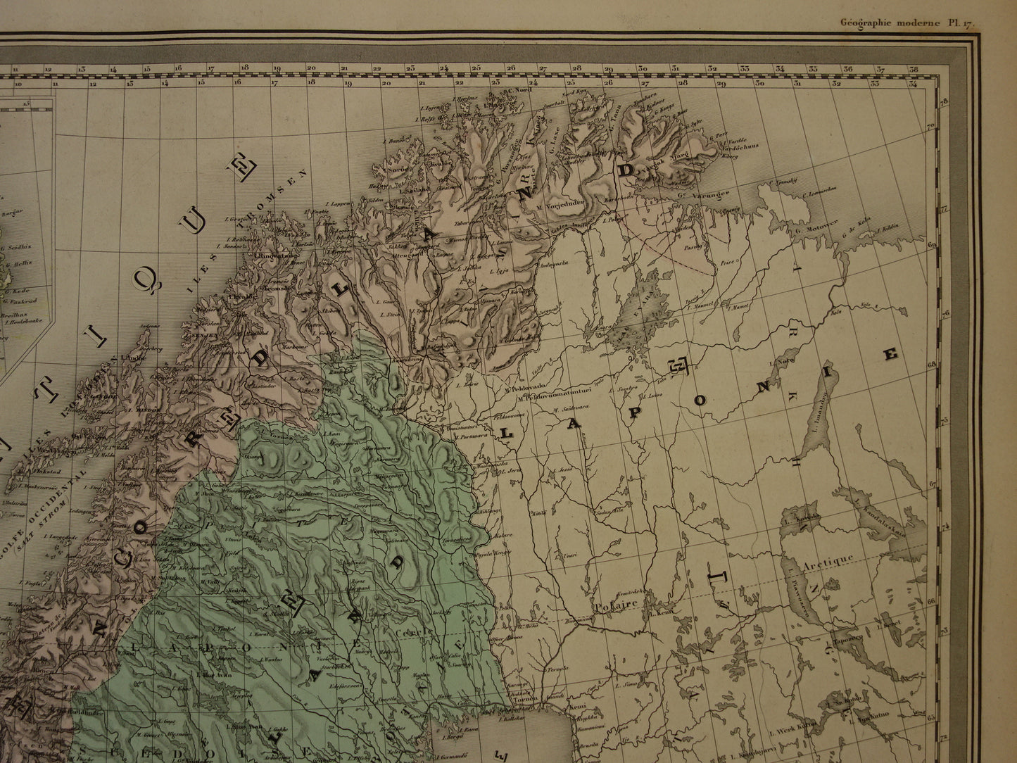 Grote oude landkaart van Noorwegen Zweden Denemarken uit 1880 originele antieke kaart vintage poster van Scandinavië