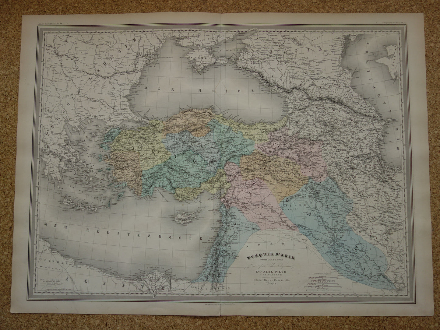 TURKIJE Grote oude landkaart uit 1880 van Asia Minor Turkse Rijk in Azië Mooie handgekleurde Franse antieke kaart