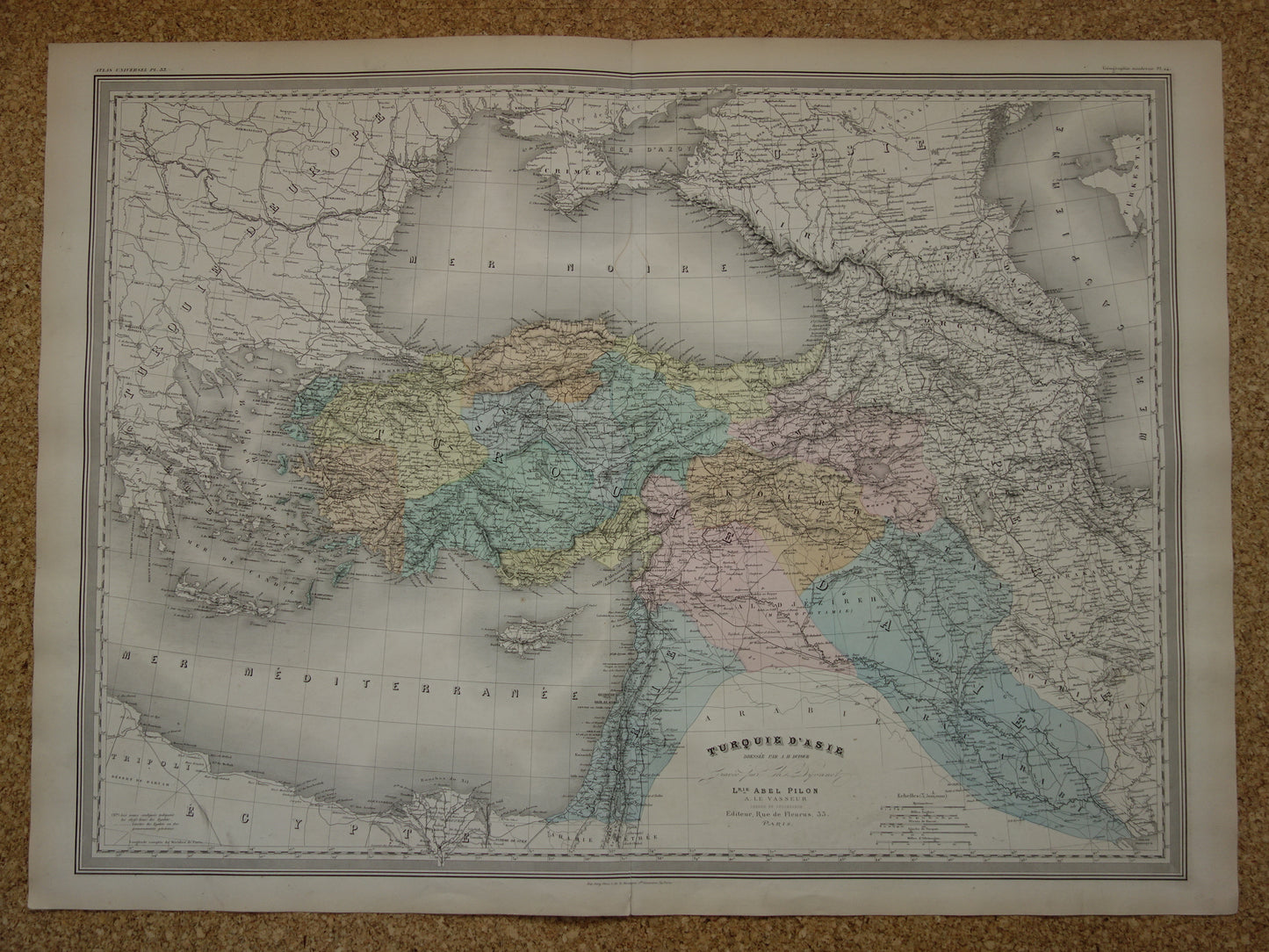 TURKIJE Grote oude landkaart uit 1880 van Asia Minor Turkse Rijk in Azië Mooie handgekleurde Franse antieke kaart