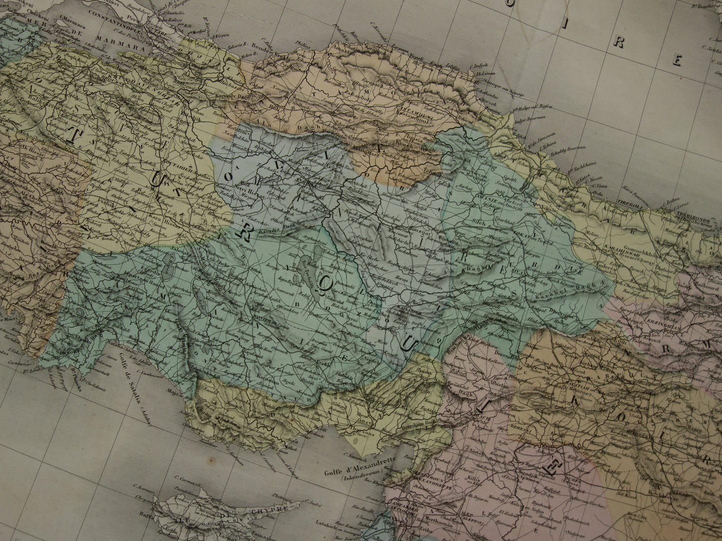 TURKIJE Grote oude landkaart uit 1880 van Asia Minor Turkse Rijk in Azië Mooie handgekleurde Franse antieke kaart