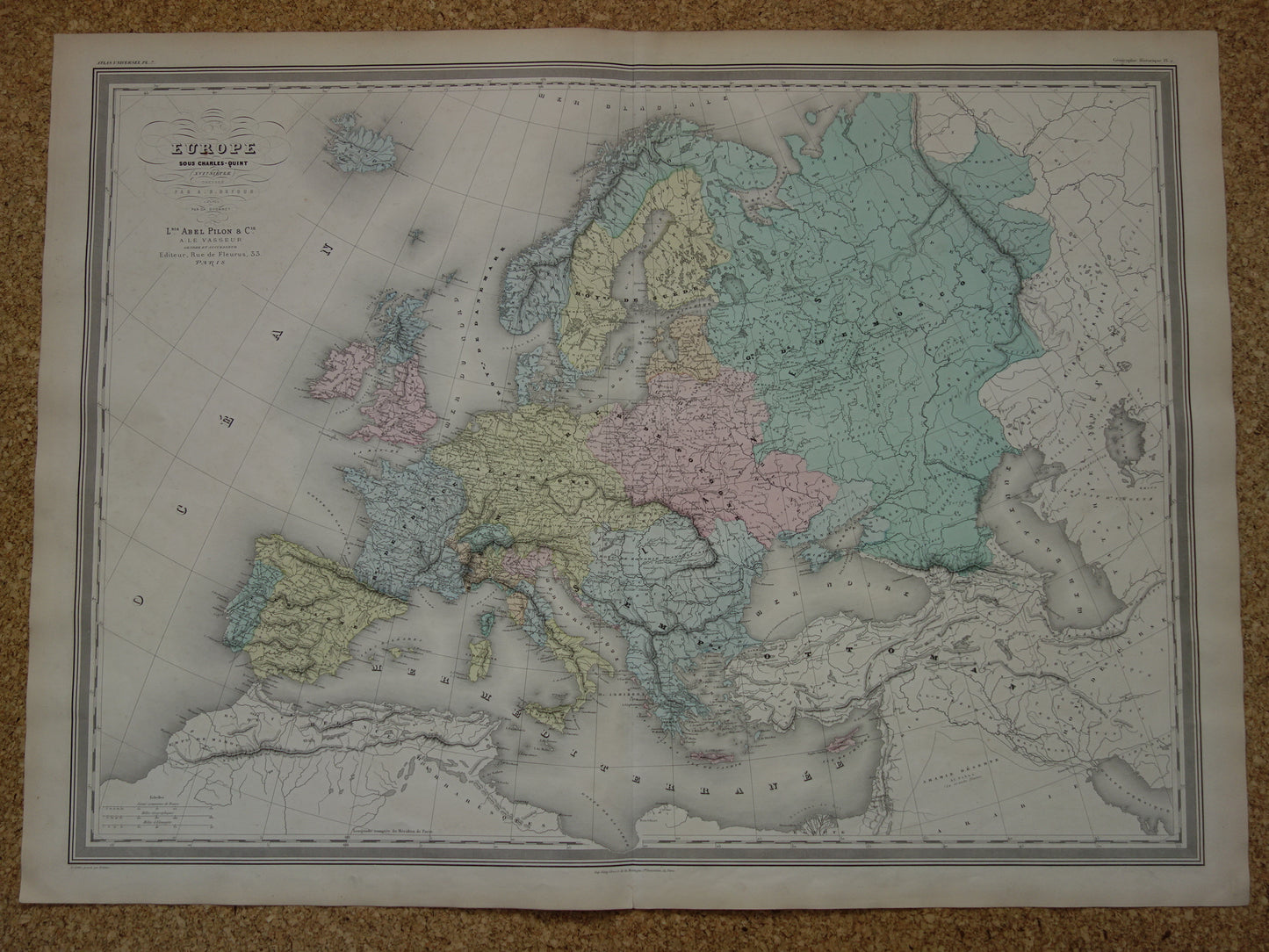 Kaart van Europa tijdens Keizer Karel de Vijfde Antieke landkaart Europees continent 16e eeuw vintage kaarten