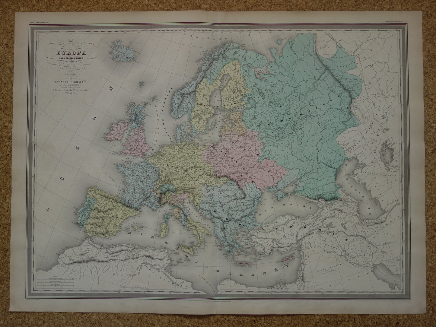 Kaart van Europa tijdens Keizer Karel de Vijfde Antieke landkaart Europees continent 16e eeuw vintage kaarten