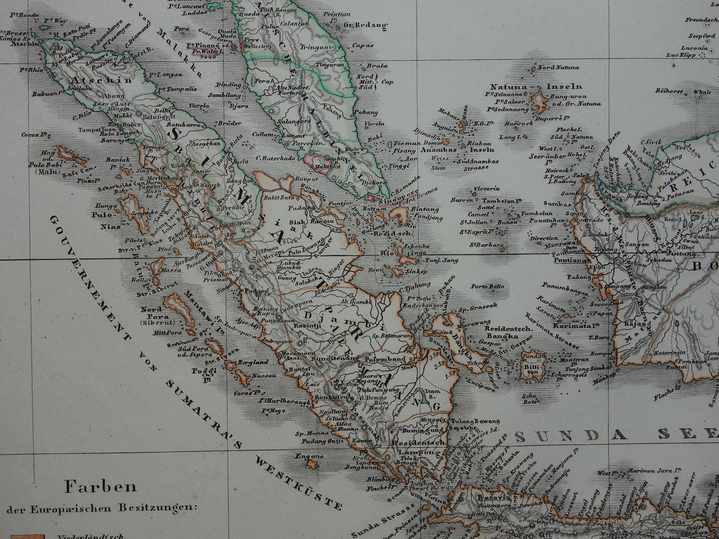 INDONESIË oude kaart Filipijnen Zuidoost-Azië 1867 Mooie originele oude landkaart van Batavia Atjeh Java