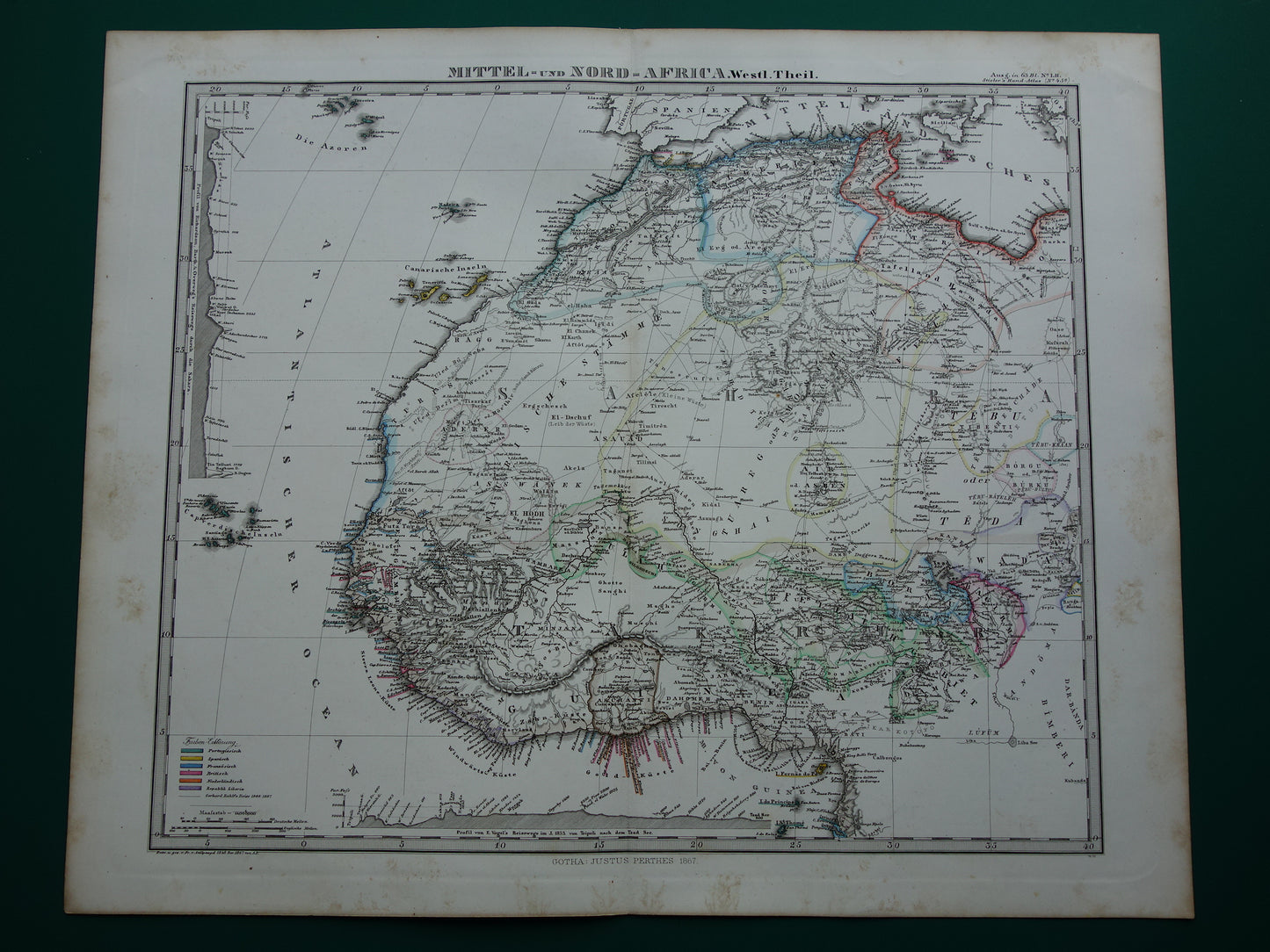 AFRIKA oude land van West-Afrika en Noord-Afrika 155+ jaar oude landkaart van Sahara Marokko Algerije Nigeria Originele vintage kaarten