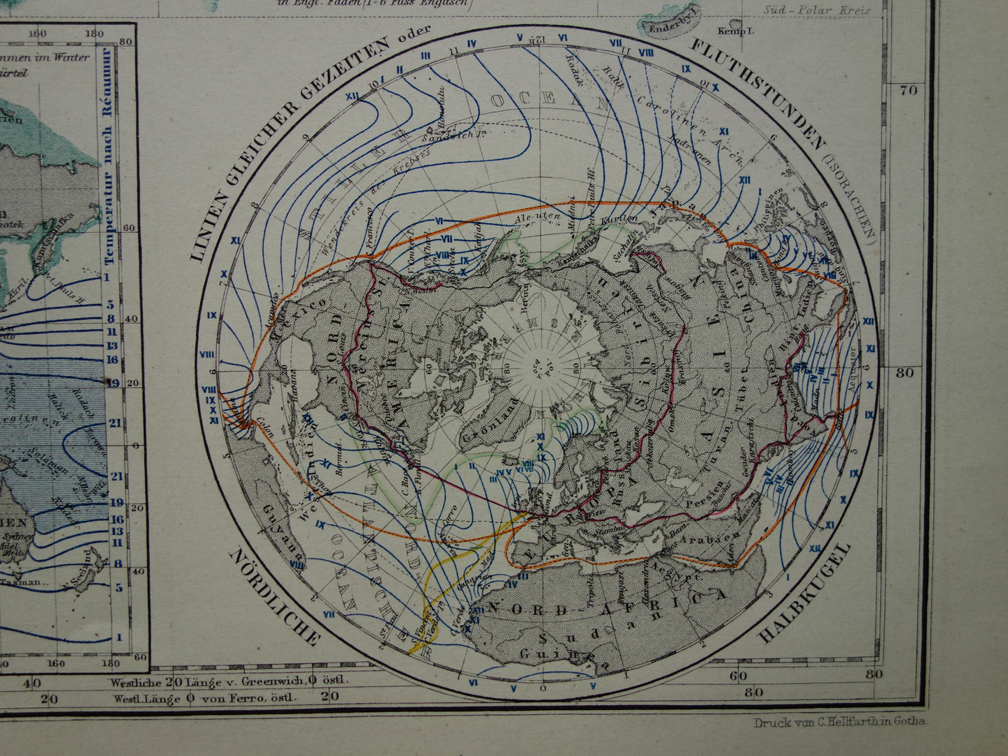 WERELDKAART oude kaart van de Wereld Zeestromingen en Transport 1867 originele antieke landkaart Zeestroom Oceaanstromingen Scheepvaartlijnen met datum