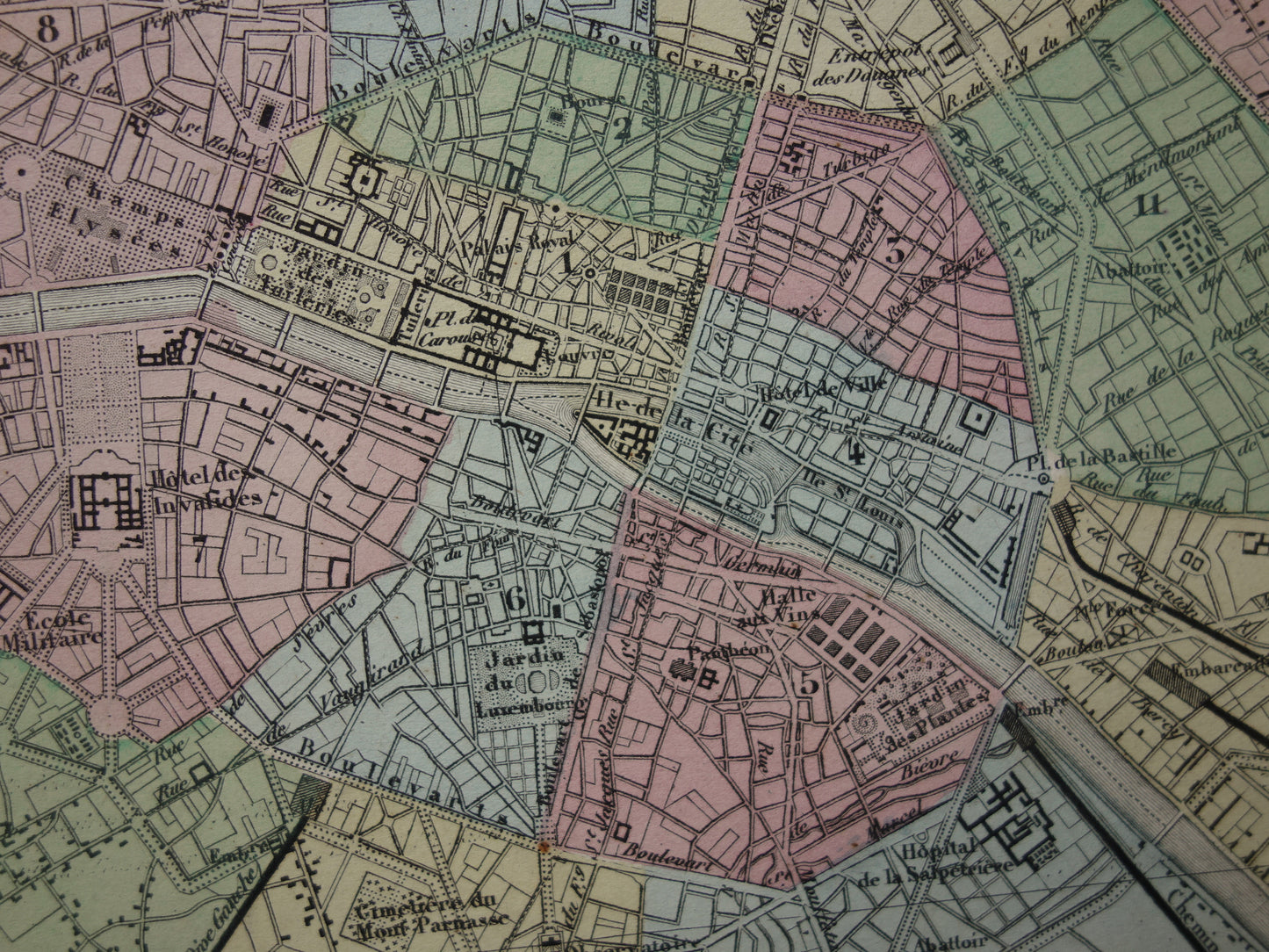 Oude kaart van Parijs uit 1870 Originele antieke plattegrond van Parijs