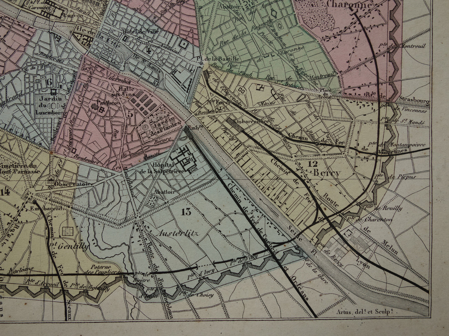 Oude kaart van Parijs uit 1870 Originele antieke plattegrond van Parijs