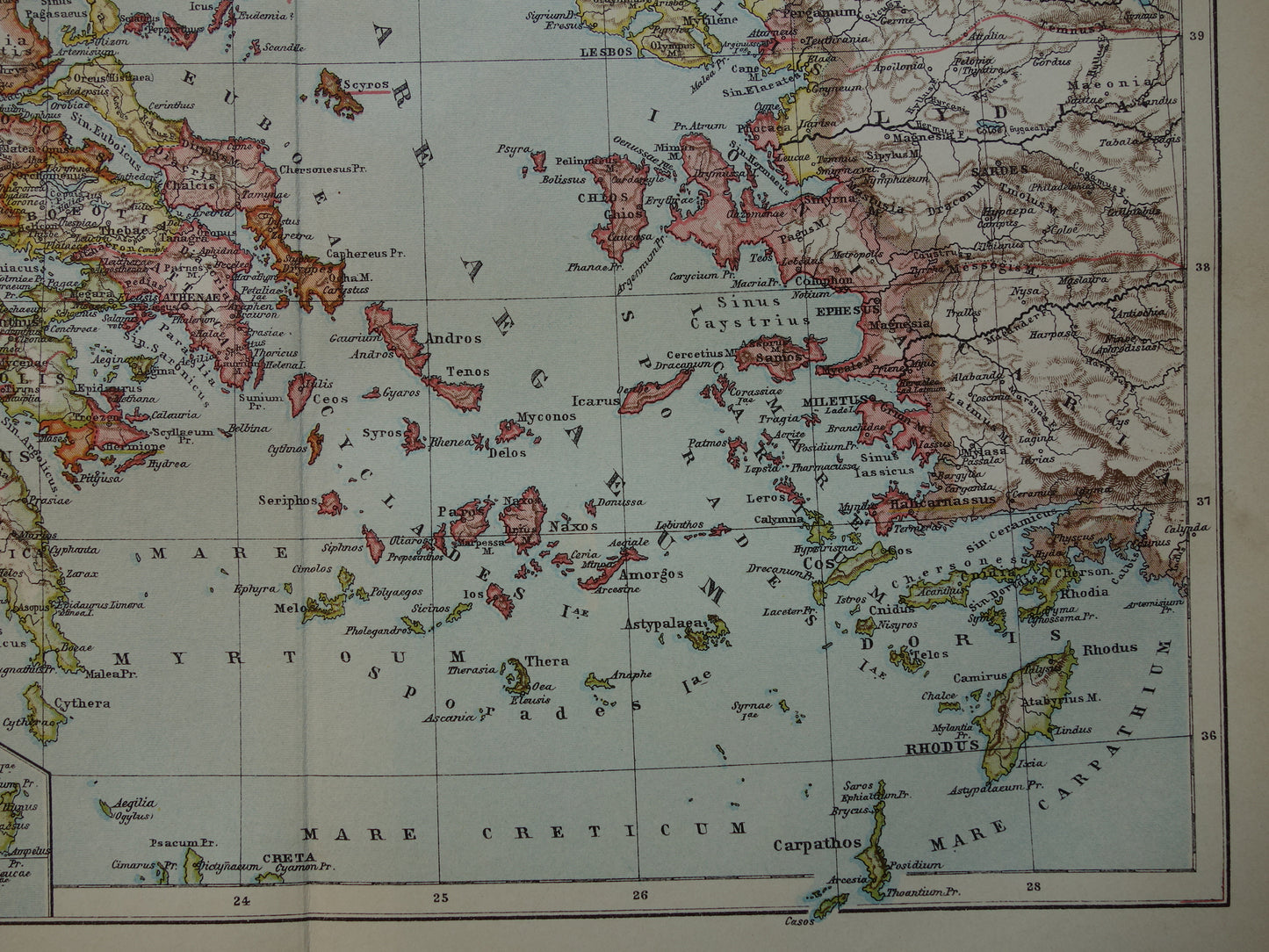 GRIEKENLAND antieke kaart van Griekenland in de klassieke oudheid Originele oude Nederlandse landkaart uit 1917 vintage historische kaarten