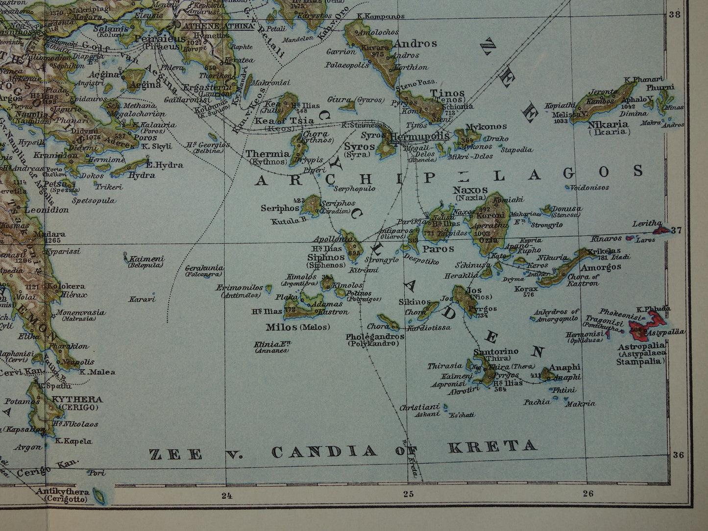 Oude landkaart van GRIEKENLAND uit 1917 Originele antieke Nederlandse landkaart
