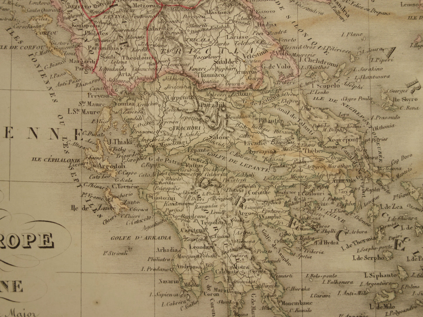 Oude kaart Griekenland en Turkse Rijk in de Balkan in 1851 - Antieke Franse kaart Turkije Servië Roemenië - handgekleurde vintage landkaarten