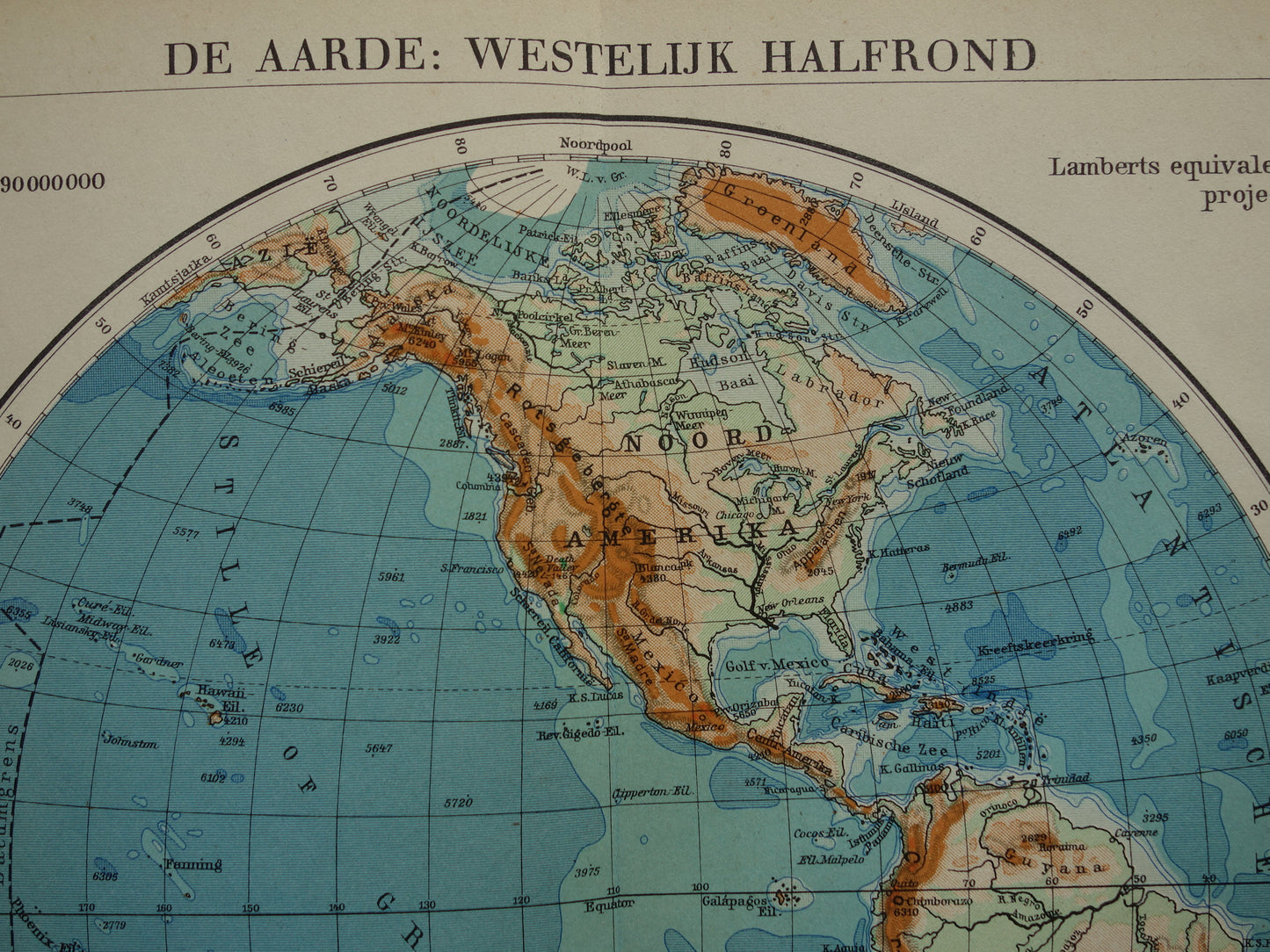 Oude Wereldkaart uit 1932 - originele vintage Nederlandse kaart van de wereld - dubbele hemisfeer set van twee kaarten oostelijk en westelijk halfrond