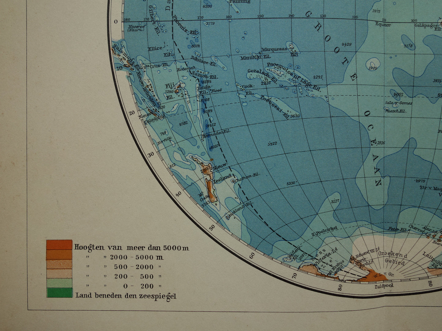 Oude Wereldkaart uit 1932 - originele vintage Nederlandse kaart van de wereld - dubbele hemisfeer set van twee kaarten oostelijk en westelijk halfrond