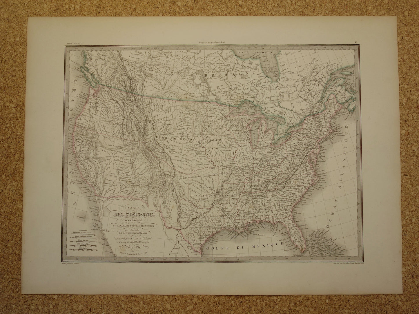 Verenigde Staten van Amerika antieke landkaart uit 1851 - Originele oude Franse kaart van de VS