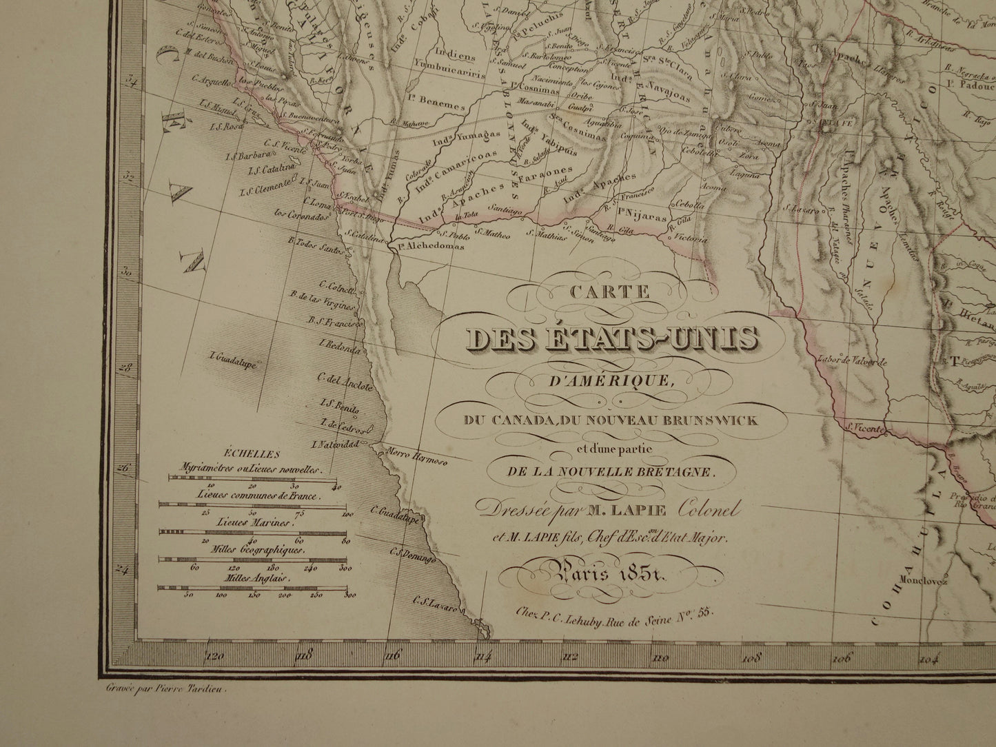 Verenigde Staten van Amerika antieke landkaart uit 1851 - Originele oude Franse kaart van de VS