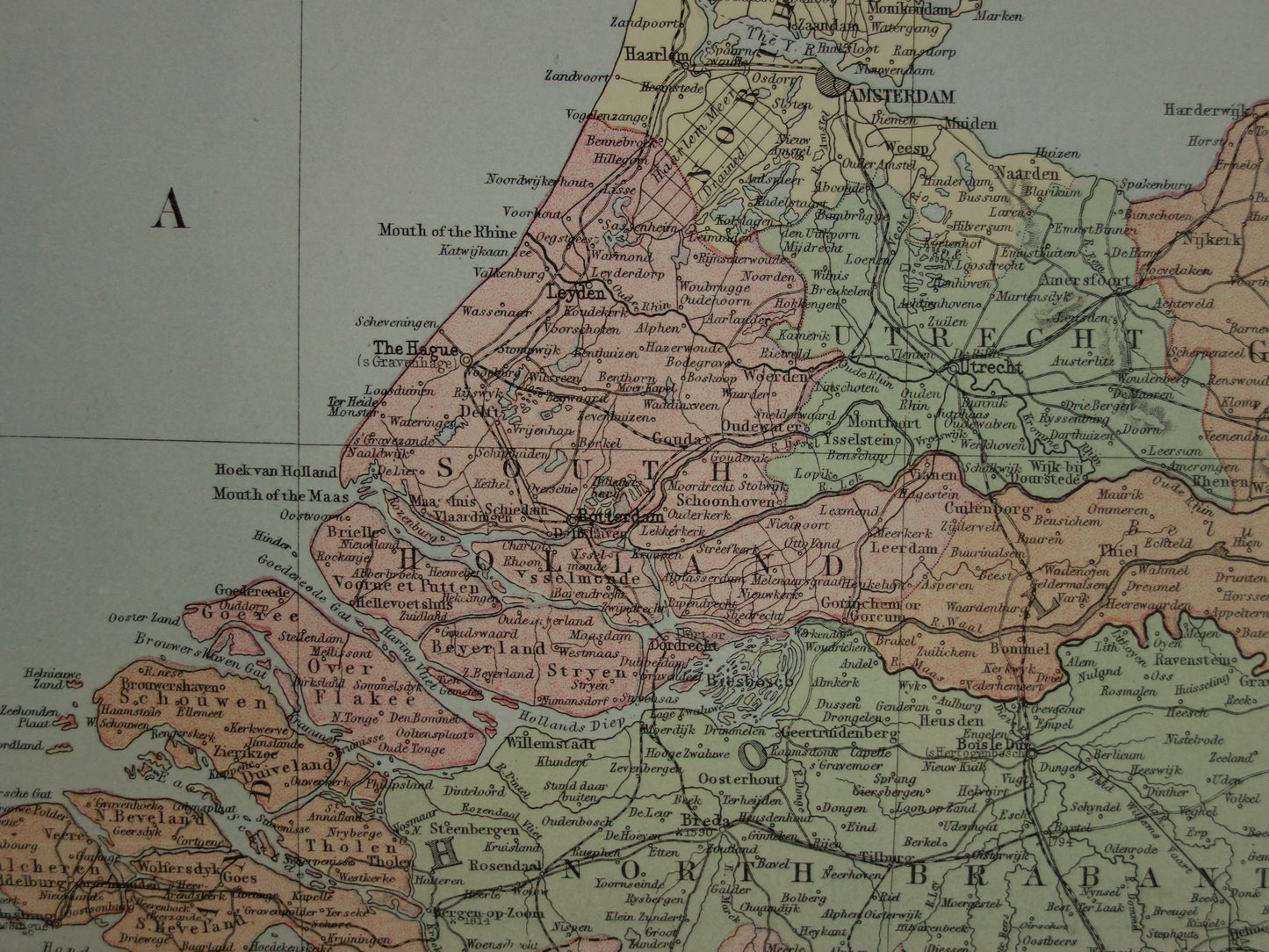 NEDERLAND grote oude kaart van Nederland uit 1878 originele antieke landkaart poster