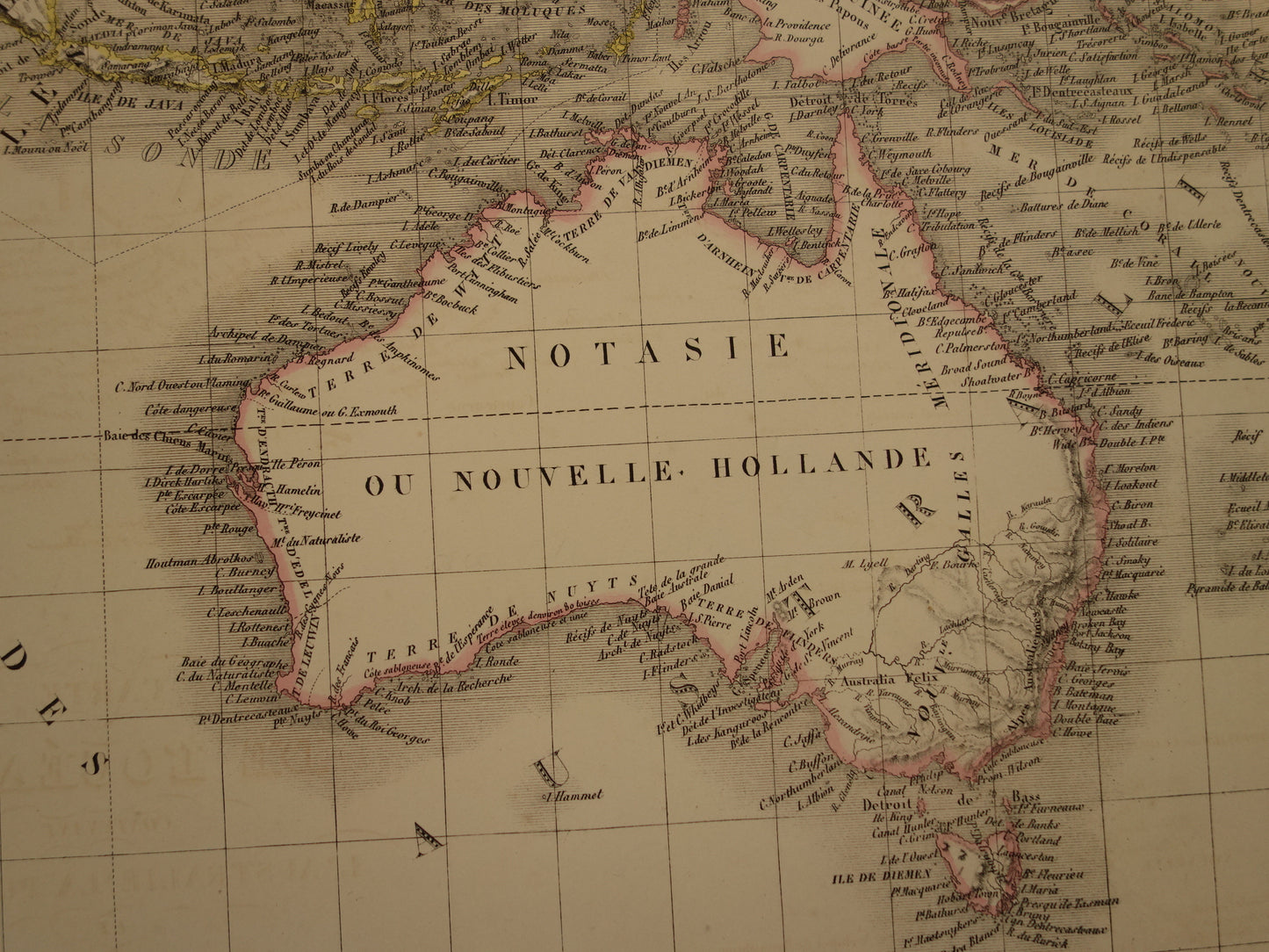 OCEANIË grote oude landkaart van Australië Nieuw-Zeeland uit 1851 - Antieke kaart Indonesië - Originele vintage kaarten