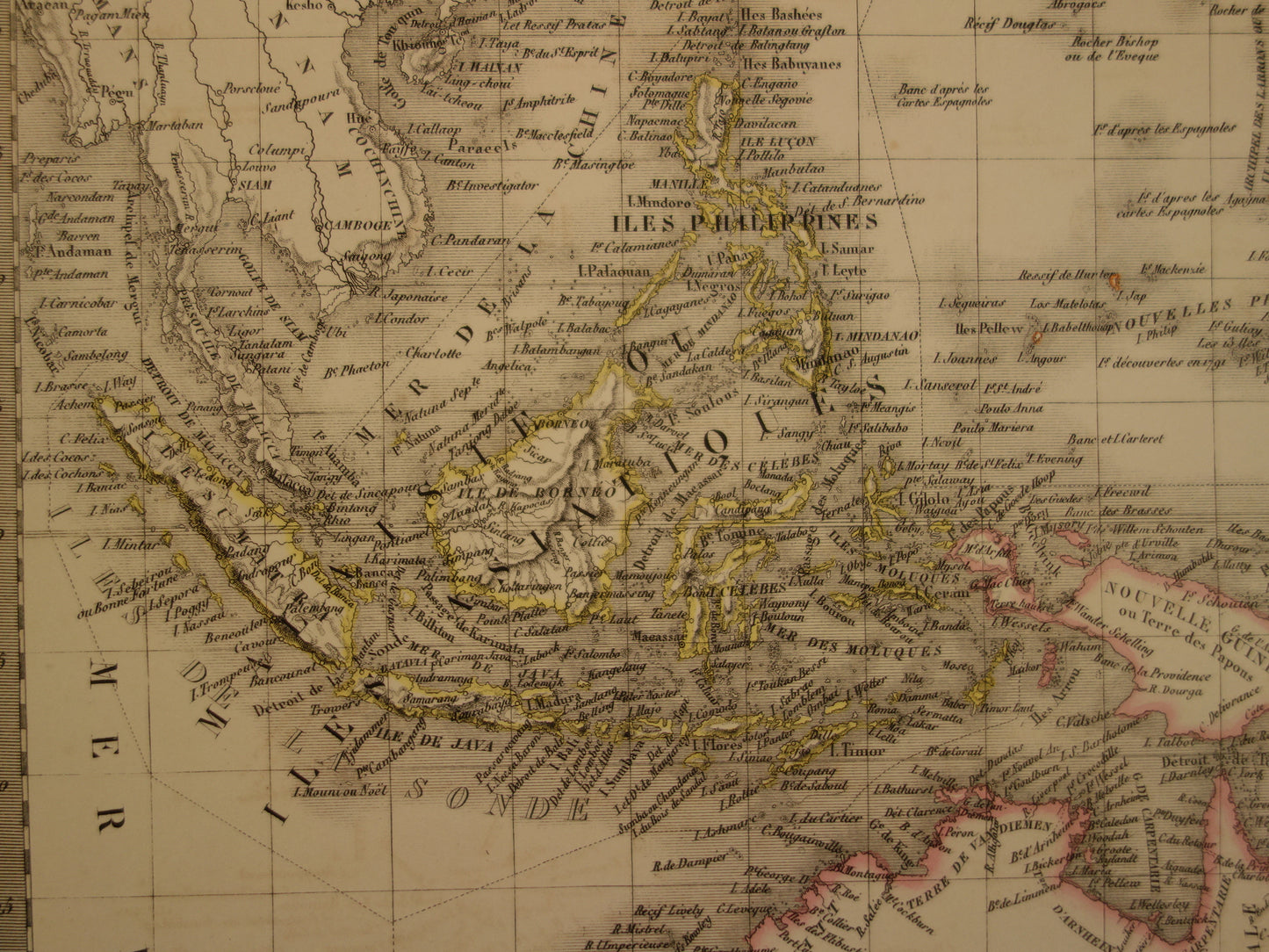 OCEANIË grote oude landkaart van Australië Nieuw-Zeeland uit 1851 - Antieke kaart Indonesië - Originele vintage kaarten