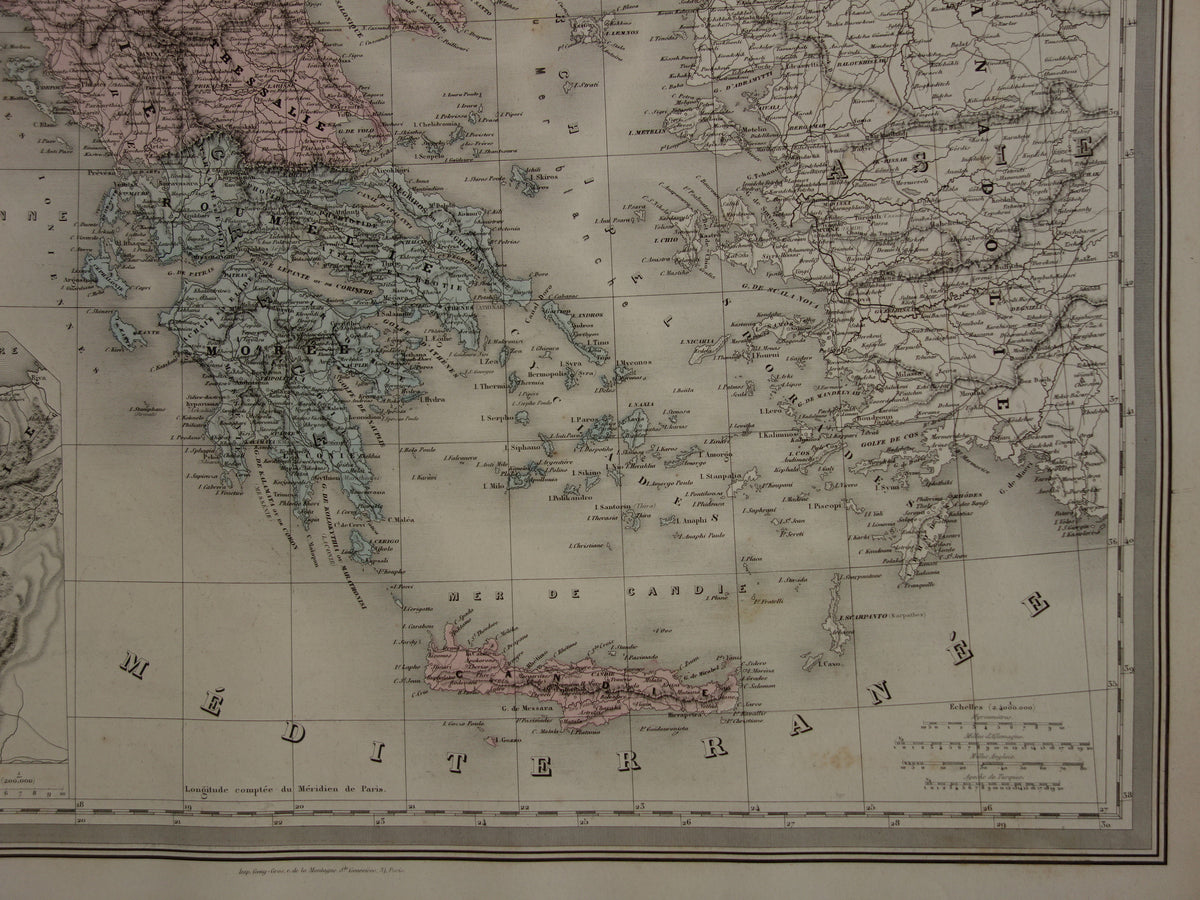 Antike Balkankarte des griechischen und türkischen Reiches von 1880 – Große alte Karte von Rumänien, Bulgarien, Serbien, Bosnien und Montenegro