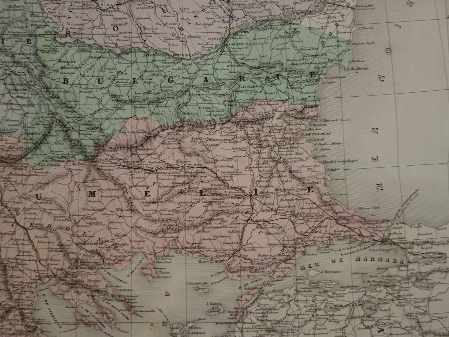 Antike Balkankarte des griechischen und türkischen Reiches von 1880 – Große alte Karte von Rumänien, Bulgarien, Serbien, Bosnien und Montenegro