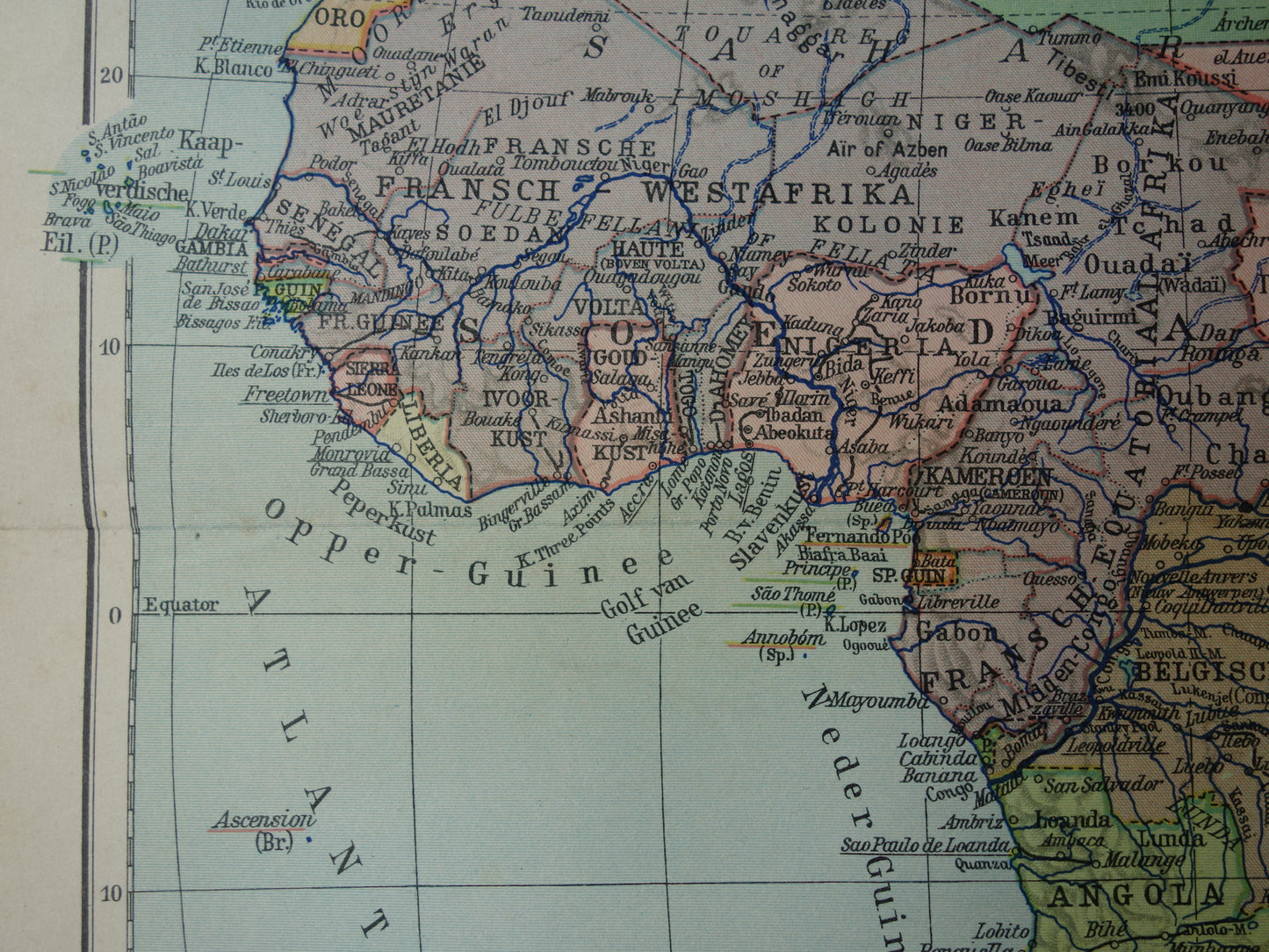 Vintage kaart van Afrika uit 1932 originele oude landkaart van Afrika continent - oude Nederlandse kaarten