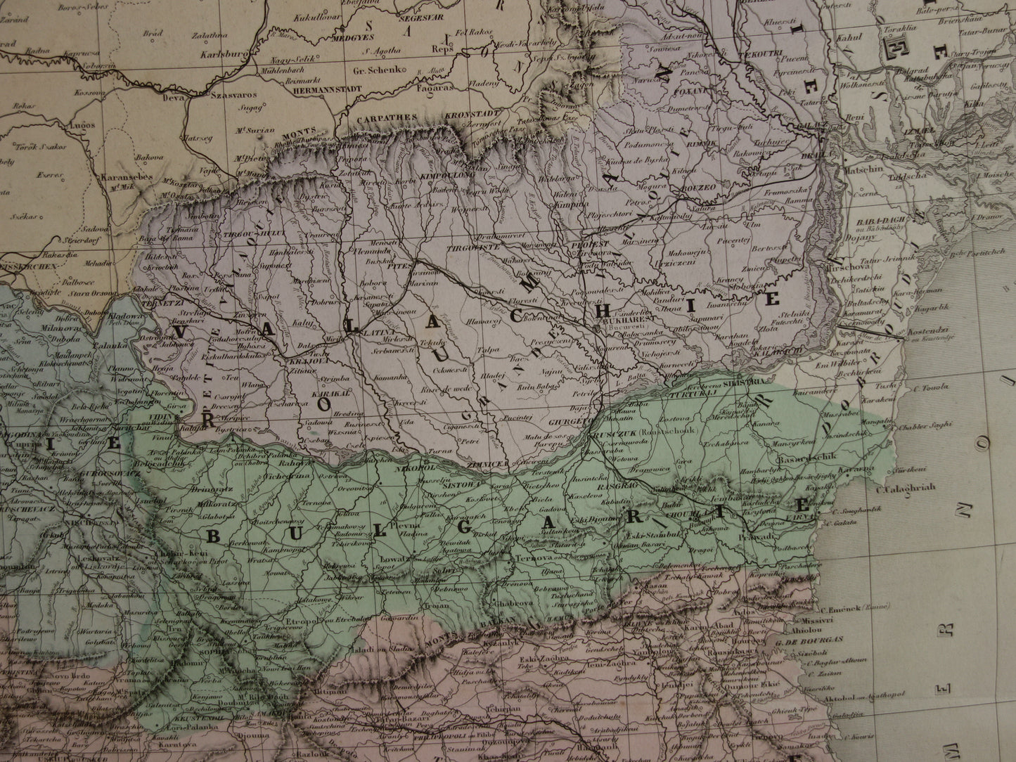 Antike Balkankarte des griechischen und türkischen Reiches von 1880 – Große alte Karte von Rumänien, Bulgarien, Serbien, Bosnien und Montenegro