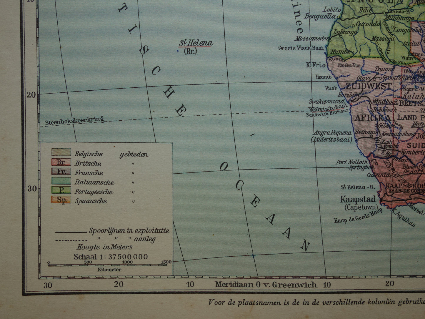 Vintage kaart van Afrika uit 1932 originele oude landkaart van Afrika continent - oude Nederlandse kaarten