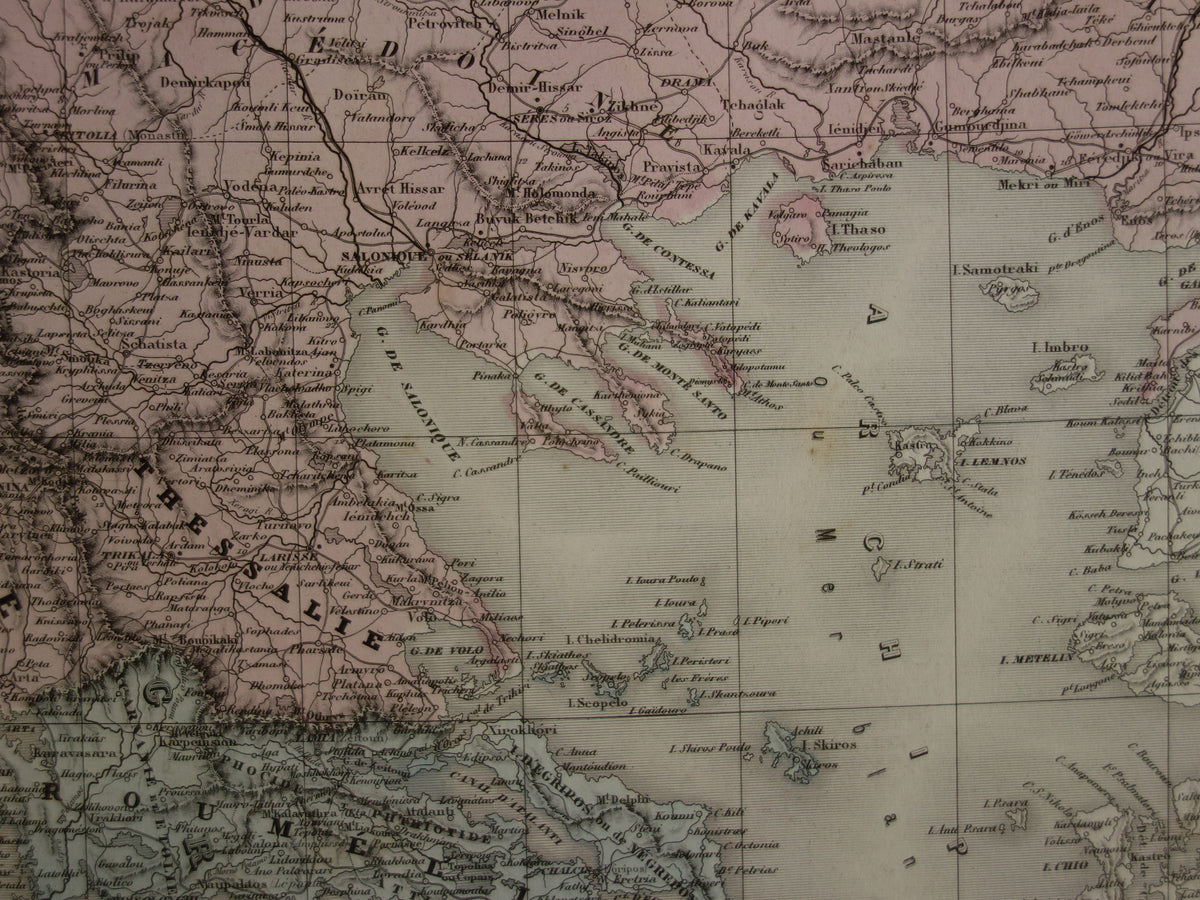Antike Balkankarte des griechischen und türkischen Reiches von 1880 – Große alte Karte von Rumänien, Bulgarien, Serbien, Bosnien und Montenegro