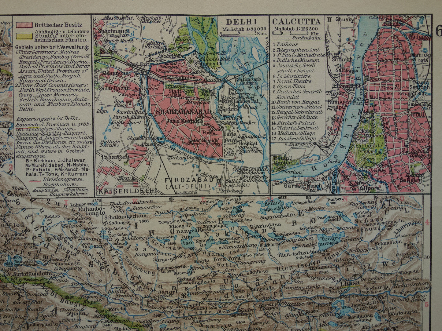 INDIA oude landkaart van noord-India Delhi Calcutta Kolkata Nepal Kashmir 1928 originele vintage kaart