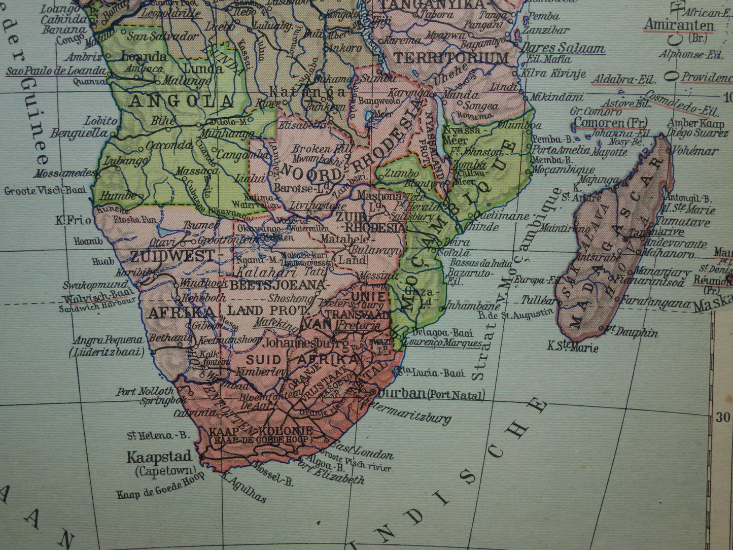 Vintage kaart van Afrika uit 1932 originele oude landkaart van Afrika continent - oude Nederlandse kaarten