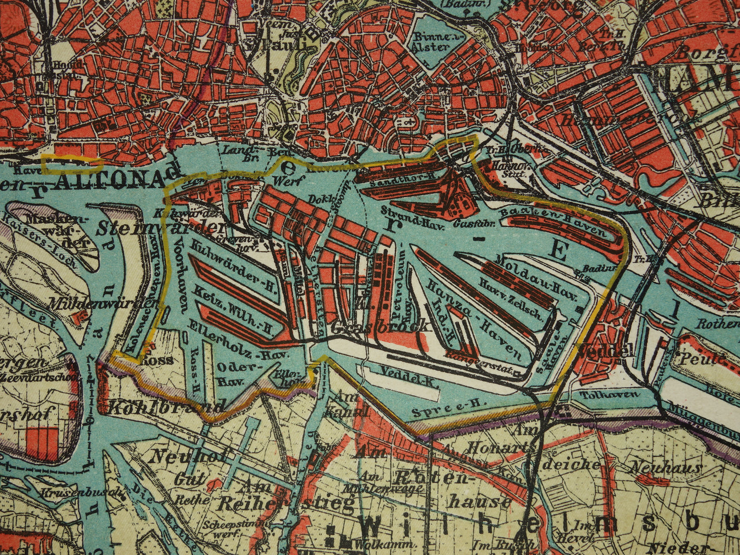 HAMBURG oude kaart van Hamburg Duitsland uit 1908 originele antieke plattegrond vintage landkaart